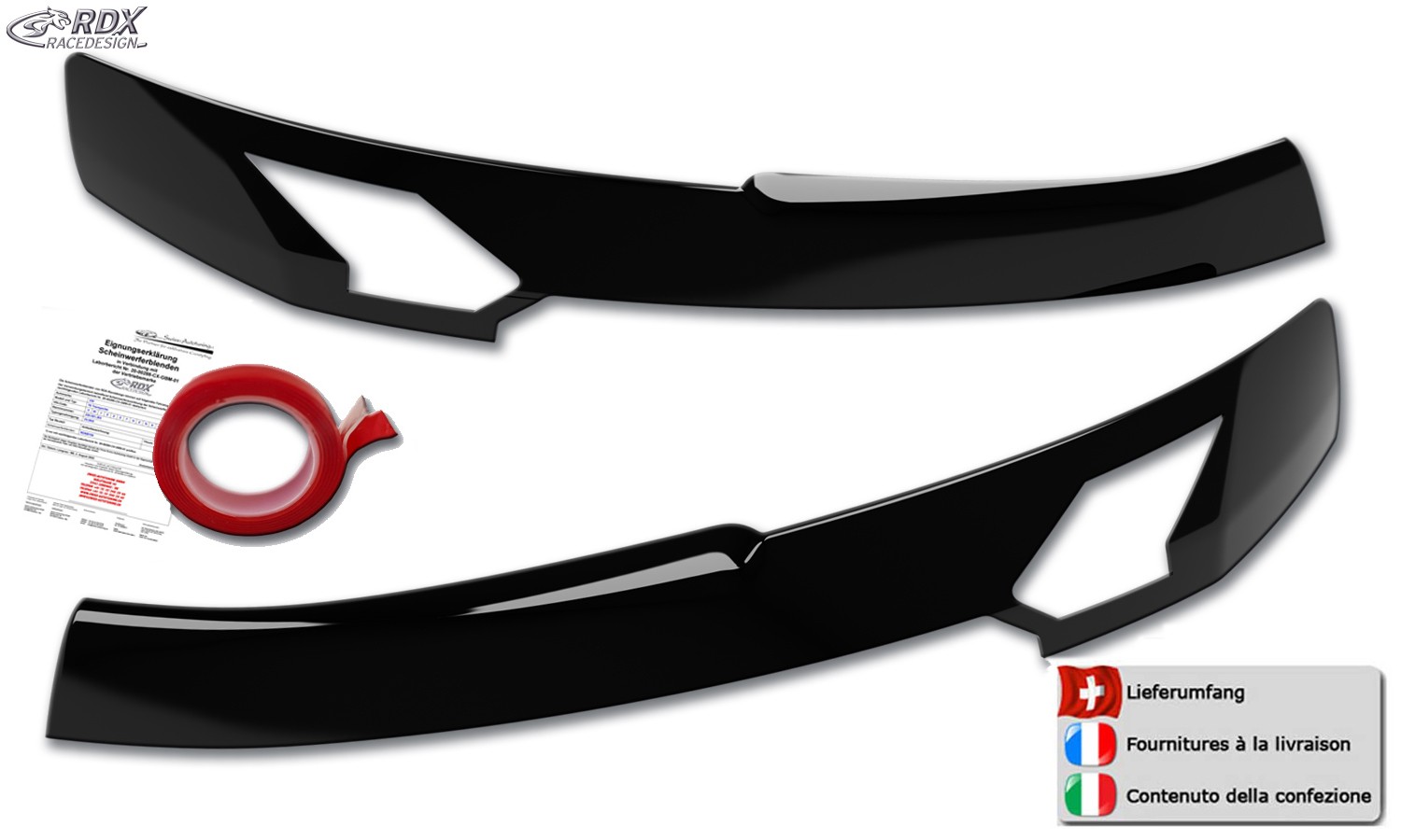 Scheinwerferblenden Dacia Duster III (DJF) (ab 2024) & Dacia Bigster (DJF) (ab 2024) (schwarz glänzend) (mit CH-Eignungserklärung) (PU-ABS)