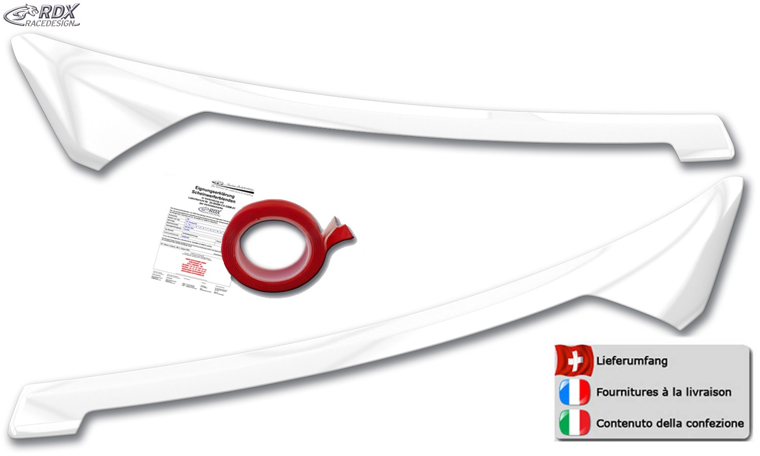 Scheinwerferblenden Ford Tourneo Courier (N1P) & Ford Transit Courier (N3P) (ab 2024) (weiss glänzend) (mit CH-Eignungserklärung) (PU-ABS)