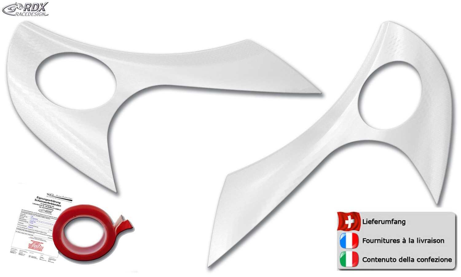 Scheinwerferblenden Fiat Ducato (2006-2014) / Citroën Jumper (2006-2014) / Peugeot Boxer (2006-2014) / RAM ProMaster (ab 2013) (weiss glänzend) (mit CH-Eignungserklärung) (PU-ABS)