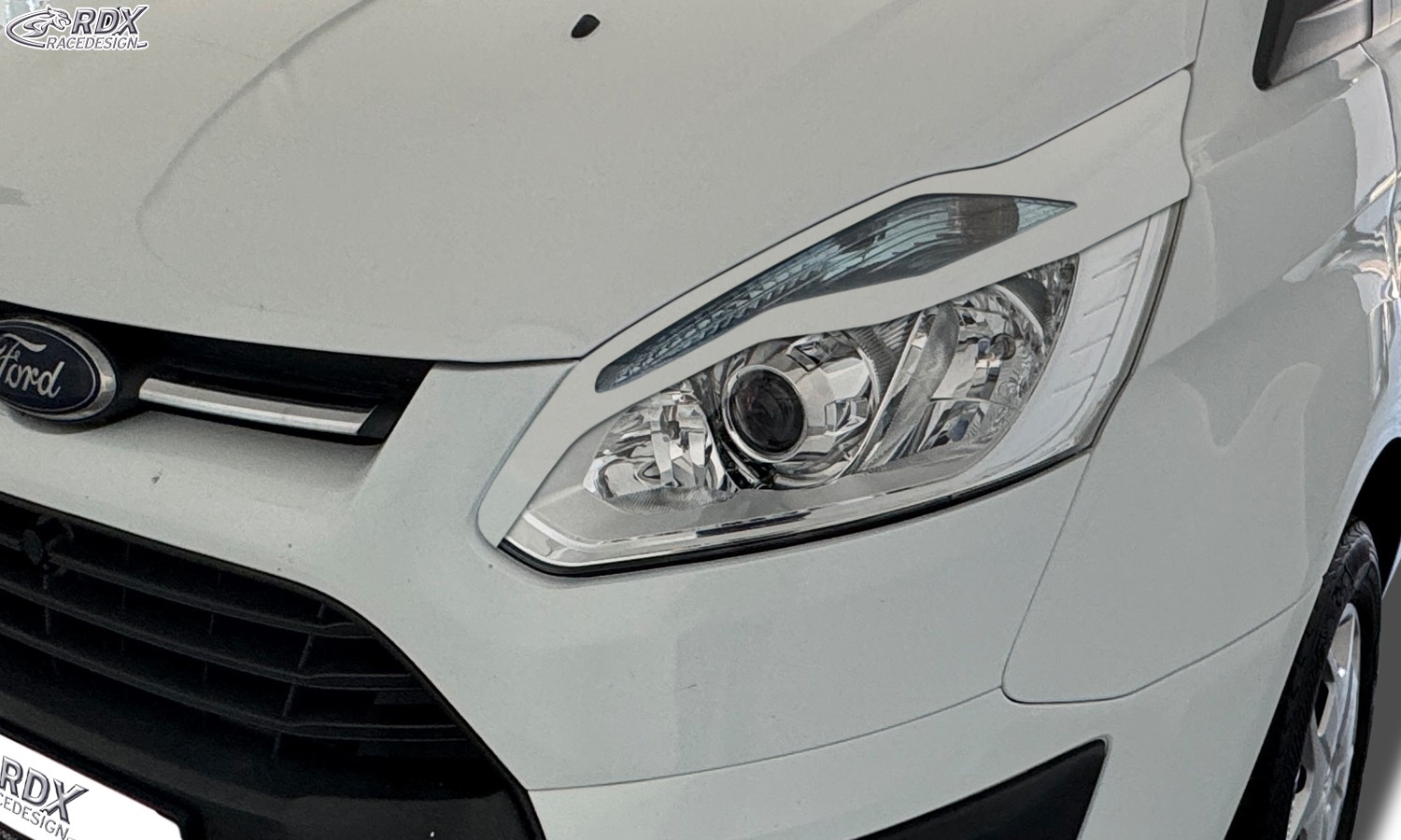 Scheinwerferblenden Ford Transit Custom & Ford Tourneo Custom (2012-2018) (weiss glänzend) (mit CH-Eignungserklärung) (PU-ABS)