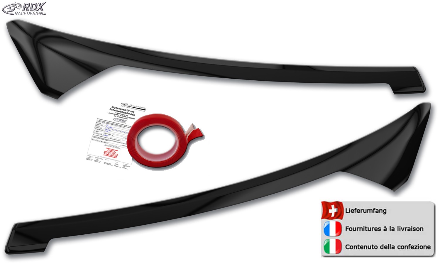 Scheinwerferblenden Ford Tourneo Courier (N1P) & Ford Transit Courier (N3P) (ab 2024) (schwarz glänzend) (mit CH-Eignungserklärung) (PU-ABS)